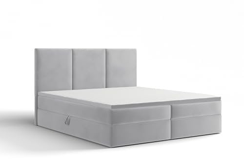 Extrasen Bett Boxspringbett 180x200 cm Polsterbett Mit 2 Matratzen 2 Bettkasten Stauraum Bettgestell Doppelbett Stoffbett Kopfteil Schmutzabweisend RIMI Hellgrau