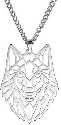 EUEAVAN Halskette mit Skelett-Wolf-Anhänger, klassische Tierkopf-Elemente, Wald, Natur-Anhänger, Schmuck, Edelstahl, Schmuck, Geschenk für Jungen, Männer, Mädchen, Medium, Edelstahl, Kein Edelstein