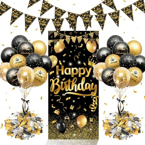 Decorazioni Compleanni Uomo Donna,Nero Oro Palloncini Compleanno,Striscione di Compleanno Nero Oro,Coriandoli,Addobbi Compleanno,Compleanno per Decorazioni Festa Compleanno