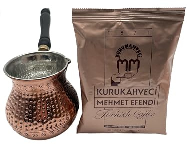 Cezvex - Perge - türkischer Kaffeekanne- Cezve aus Kupfer, handgemacht bis zu 6 Tassen, gratis Mehmet Efendi Kaffee 100g