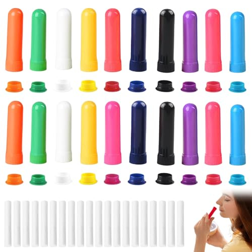 20 Stück Riechstifte Für Ätherische Öle, Gute Hygroskopizität Naseninhalator Stift Riechstäbchen, Nachfüllbarer Inhalator Stick, Jederzeit zum Mitnehmen Geeignet, für die Aromatherapie(10 Farben)