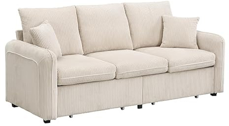 UATARU Corner Sofa with Drawer & Storage Stool, U-Shape Upholstered Couch with Storage, Modular Folding Sofa Set with Sleep Function (Beige)