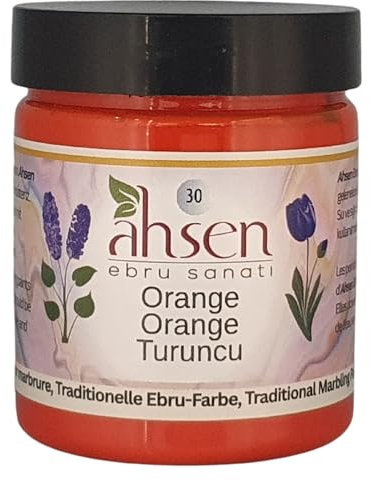 Ahsen Marmorierfarbe 105 ml – Wasserbasierte Ebru-Farbe für Papier, DIY, Dekoration – Traditionelle Kunst aus der Türkei, Geleneksel Ebru Boyalari: (Orange)