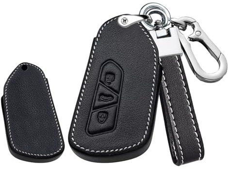 TECART Étui de protection en cuir pour clé de voiture - Convient pour Volkswagen ID.4 ID.3 Golf 8 MK4, Skoda Octavia et Seat Leon - 3 boutons - Boîtier de clé - Porte-clés - Cuir noir