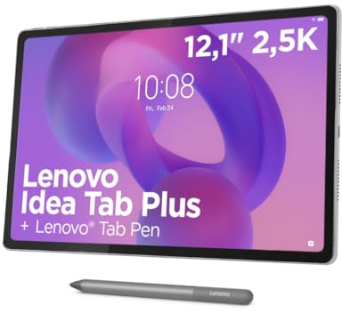 Lenovo Idea Tab Plus – 12.1 2.5K (MediaTek Dimensity 6400, 8 GB RAM, 256 GB UFS 2.2, 90 Hz, 4 Altavoces, Ranura microSD, Wi-Fi 5, Bluetooth 5.2, Android 15) Color Gris Nube – Incluye Tab Pen