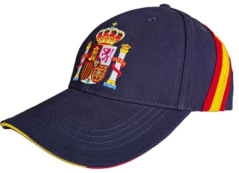 Gorra de España con Escudo Real, 6 Paneles, 100% Algodón Peinado, Ajustable, con Cinta de Bandera Española, para Deportes, Golf, Tenis, Béisbol, Uso Diario (FR/ES, Letras, Talla única, Azul marino)