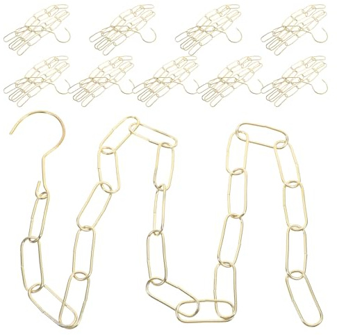 Healeved 10Pcs Heavy Duty Iron Chain for Hanging Clothes with 23-Link Connectors and Hooks Gold Jack Chains for Retail Shop and Market Display for Costume and Garment Displays