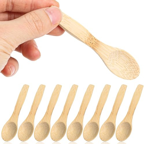 Mabor 8 Pcs Mini Wooden Spoons, 3.54 Inch Small Honey Spoons for Jars, Tiny Bamboo Teaspoons for Kitchen, Cooking, Spices & Condiments