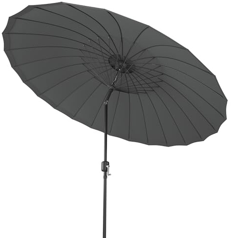 Pamapic 2.7m Shanghai Garden Parasol, Garden Umbrella with 24 Fibreglass Ribs, Tilt & Crank, UV Protection, Shanghai Parasol for Patio, Balcony, Backyard, Dark Gray