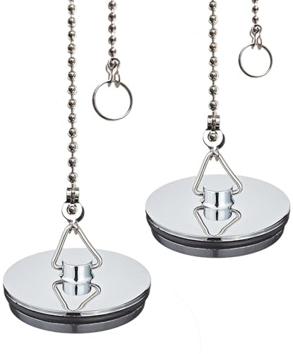 2 Pack Tomario Chrome Bath Plug, 450mm Stainless Steel Ball Chain Hook Pedestal Bathroom Sink Plug for Kitchen Bath Sink Drain Stopper Plug (45mm, 1 3/4 Inch)
