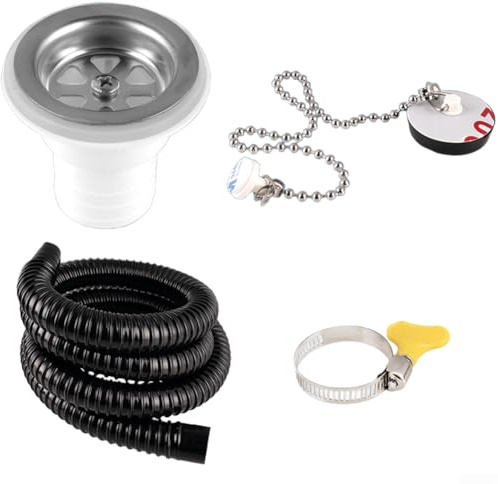 AugustknowU 1 x Ablaufgarnitur für Wohnmobil-Waschbecken, Abfluss, ABS-Winkel, auslaufsicher, Sanitär, für Wohnmobil-Spüle, ABS-Material, Ablaufgarnitur, wasserdicht (gerade + Rohr)
