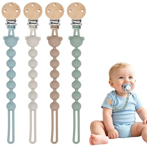4Stück Personalisiert Schnullerkette Silikon Junge Mädchen Schnullerband