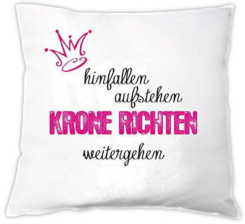 4youDesign Kissen Kissen Hinfallen, aufstehen, Krone richten, weitergehen, Zierkissen, Dekokissen, Geschenkidee, Geburtstag, Beste Freundin, Weihnachten, Prinzessin, Krone