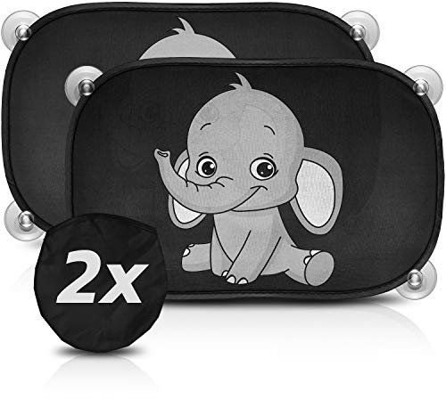 Sonnenschutz Auto Baby mit UV Schutz - Car Sun Shade inkl. 6 Saugnäpfen & Transporttasche, Sonnenblende Auto in neutralem schwarz