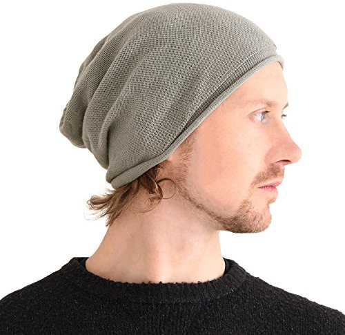 CHARM Bonnet tricoté en Soie - Grand Bonnet Chimio pour Cheveux bouclés, Gris, Taille Unique