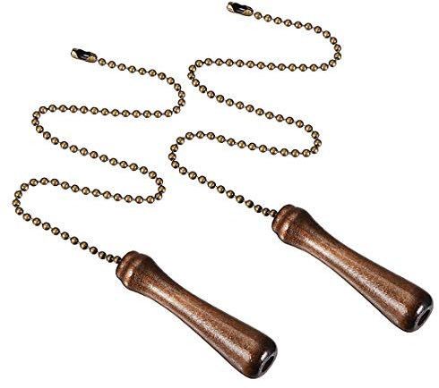 sourcing map Wooden Pillars Walnut Pendant 12 inch Bronze Pull Chain Extension Beaded Pulls Ornament for Ceiling Light Fans Pack of 2