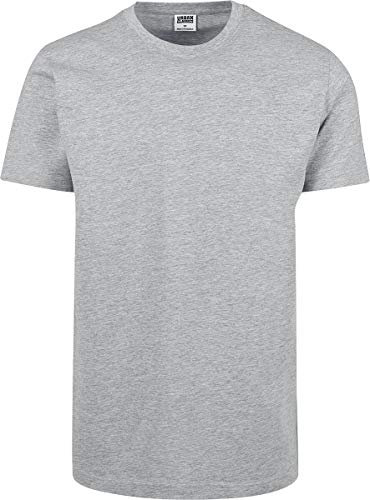 URBAN CLASSICS Stretch T-Shirt with Round Neckline, Basic Tee with Figure-Hugging Cut, Short-Sleeve Elastic Men's T-Shirt, Regular Fit, 100% Jersey Cotton, Colour: Grey, Size: 5XL