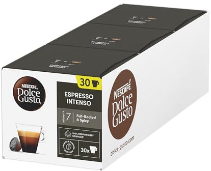 NESCAFÉ Dolce Gusto Espresso Intenso - Cápsulas de Café, 90 Cápsulas (3 x 30) - Intensidad 7 - Originales para cafeteras Dolce Gusto
