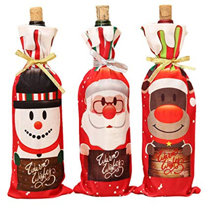 Supvox 3 Stücke Weihnachten Weinflasche Abdeckung Taschen Weihnachtsmann Weinbeutel Flaschen Beutel Flaschen Kleidung für Weihnachtsdeko Abendessen Bankett Tischdeko
