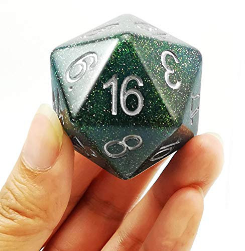 Bescon Glitter Jumbo D20 38MM, Big Size 20 Sides Dice Glitter Turquoise Green, Big 20 Faces Cube 1.5 inch