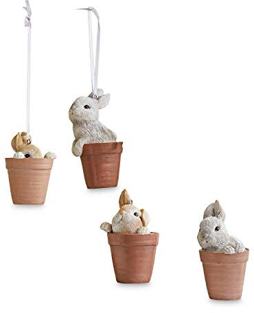 Loberon Anhänger 4er Set Satine, niedliche Häschen, handbemalt, Vier Größen & Designs, Ostern, Osterfiguren, Osterdeko, Polyresin, Polyester, braun