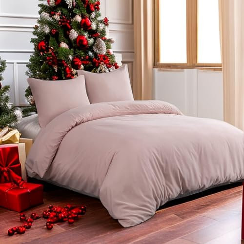 AYSW Bettwäsche gebürstet Microfaser 1 Bettbezug 200x220cm + 2 Kopfkissenbezug 80x80cm mit Reißverschluss Rosa