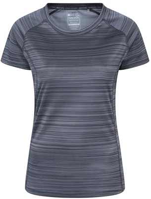 Mountain Warehouse Gestreiftes Damen-T-Shirt Endurance – UPF30+-UV-Schutz, Herbst Winteroberteil, antibakteriell, leicht, schnell trocknend – zum Reisen und Wandern Dunkel Grau Damengröße EU 38