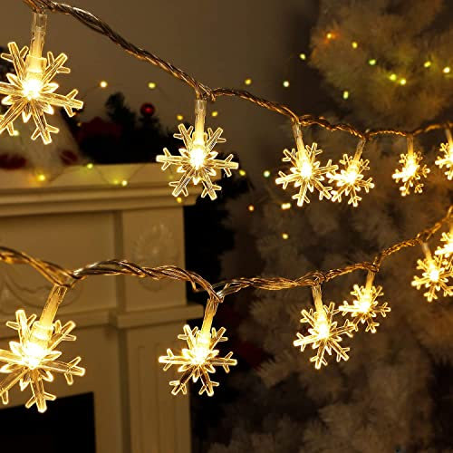 6 Meter 40LED Weihnachten Schneeflocke Lichterketten,Weihnachten Lichterkette,LED Lichterketten Batteriebetriebene,Wasserdicht Außen Innen Lichterketten für Zimmer Weihnachten Garten Beleuchtung