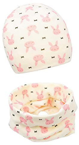 Foruhoo Baby Mädchen Beanie Mütze + Schlauchschal 2er Set, Wintermütze für Jungen Mädchen Baumwolle(3-7 Jahre und 54L, Tier Kaninchen)