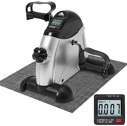 EVOLAND Mini Exercise Bike, Under Desk Bike Pedal Exerciser with Handle| Adjustable Resistance| LCD Display| Non-Slip Mat, Home and Office Workout Fitness Training for Unisex and Elderly (Gray)