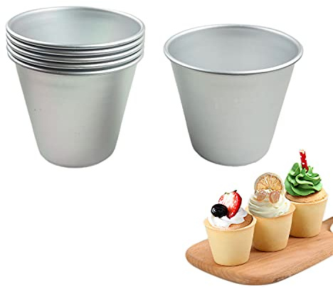 Proshopping 6 Packs Popover Pan, Large Individual Muffin Mold, Aluminium Pudding Cup, Chocolate Molten Mould, Raspberry Souffle Baking Maker, Brownie Tumbler -for Pie, Egg Tart, Cake (Size 3.4x 3.2)