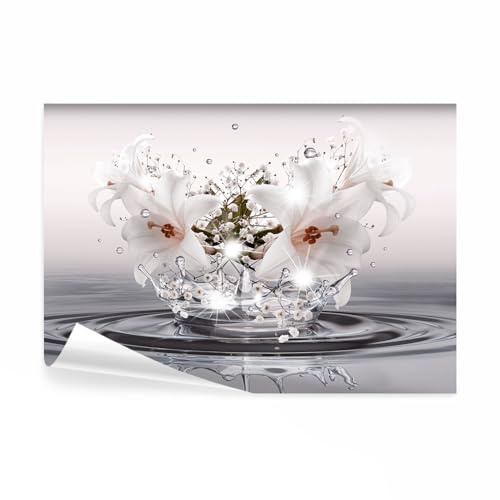 decomonkey Fototapete Diamant Blumen, 200x140 cm, Lilien Grau 3D Effekt | Abstrakt, Tropfen, Vlies, Schlafzimmer, Wohnzimmer, Tapete, Fototapeten, Tapeten, Vliestapete, Wandtapete, moderne, Wand
