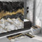 4Pcs Marble Shower Curtain Set with 12 Hooks Bathroom Set with Shower Curtain Rugs U-shaped Carpet and Toilet Lid Cover Bathroom Accessories(Black and White gold)