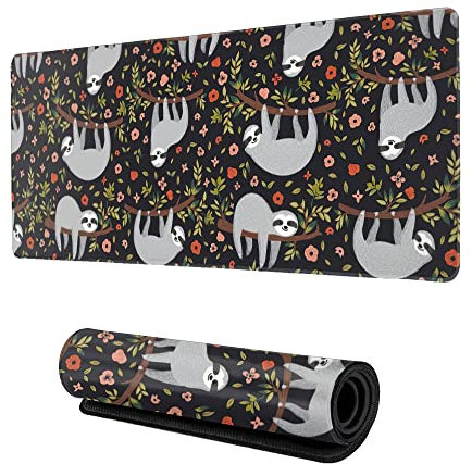 ZTHLL Schreibtischunterlage, niedliches Faultier-Gaming-Mauspad, XXL-Mauspad für Büro, Computer, Tastatur mit rutschfester Unterseite, genähte Eges-Mauspad, 89 x 39 x 0,3 cm