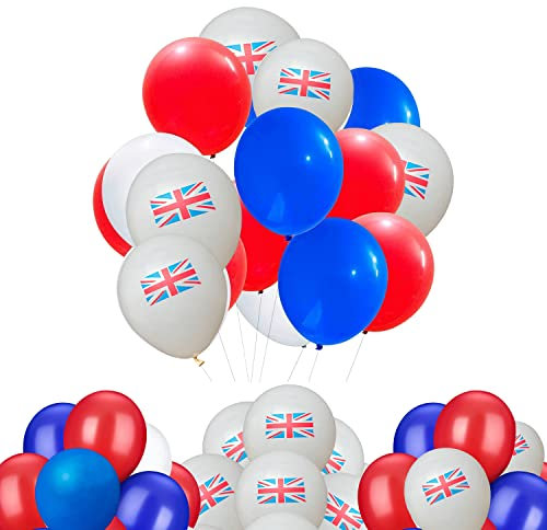 Weddecor 20 Stück Luftballons zum Queen Platinum Jubilee 2022, 30,5 cm, Latex-Luftballons in Rot, Weiß und Blau