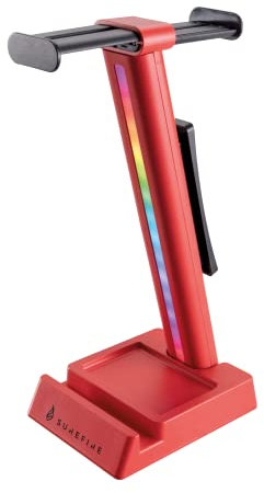 Surefire Vinson N1 Headset Stand, Red, Extendable Holder for 2 Gaming Headphones, Headset Stand with RGB Lighting, 28 cm Holder Standing or Mounted on Table, Gaming Accessories, 48846