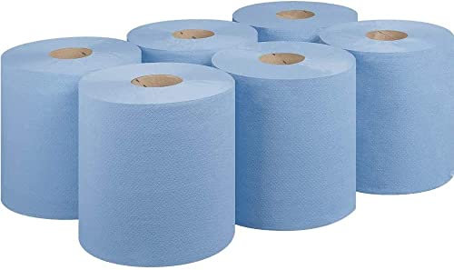 Bargain Factory Blue CENTREFEED Rolls 2 PLY 6 Pack Paper Towels Hand Towel Tissue Premium Quality Wall Mounted Lockable Rolls 100m