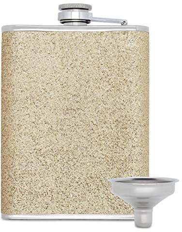 Flachmann für Frauen, Edelstahl Glitzer mit Trichter, Whisky Flachmann Gold 8oz / 240ml