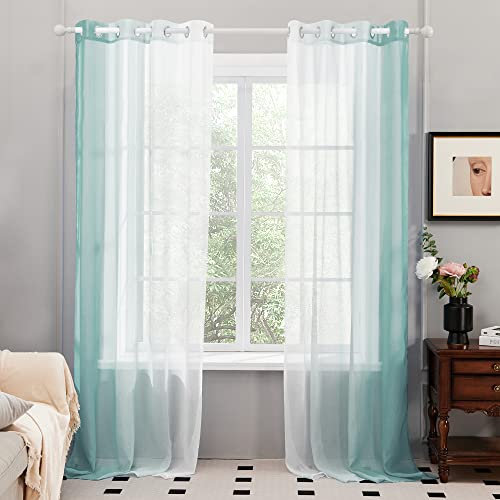 Deconovo Transparent Vorhang Voile Gardinen Vorhänge mit Ösen, 225x140 cm(HöhexBreite), Hell Blau, 2er Set