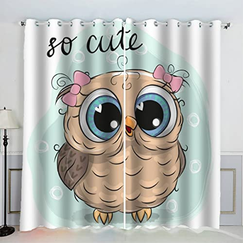JIARKA Blickdichte Gardinen Kinderzimmer Vorhänge Eule Süßer Zeichentrickfilm Verdunkelungsvorhang Lichtundurchlässige Vorhang mit Ösen 3D Polyester Vorhänge 150 x 166 BxH