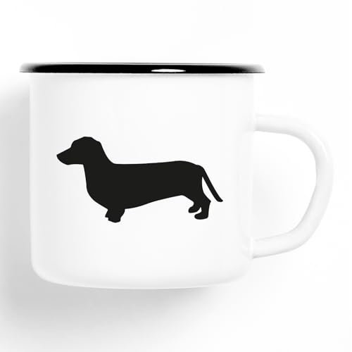 Huuraa Emaille Tasse Dackel Silhouette Geschenk 300ml Vintage Dackel Geschenkidee