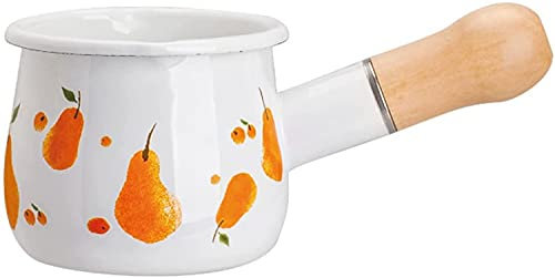 Mini chauffe-beurre, casserole en émail de 550 ml, petite batterie de cuisine avec manche en bois, taille parfaite for chauffer de plus petites portions