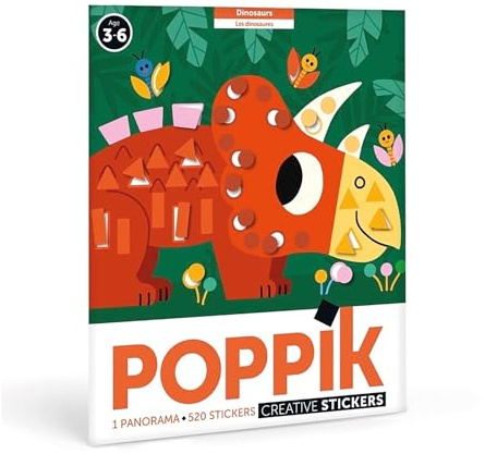 POPPIK 1841160 - Poster di Dinosauri, con 520 Adesivi, Set di Adesivi per Fai da Te, per Bambini dai 3 Anni in su, 140 x 25 cm