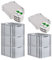 PROREGAL SuperSparSet 5x Eurobox NextGen Grip mit Scharnierdeckel und grünen Schiebeschnappverschlüssen, HxBxT 32x40x60cm, 65 L, Grau, Griffe offen, Eurobehälter, Transportbox
