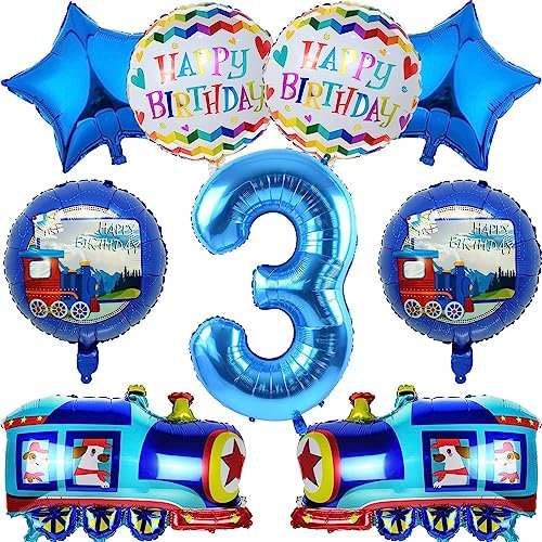 Zug Luftballons 3. Geburtstag - 9 Stück Dekoration Set für Kindergeburtstag - Helium Folienballon Geburtstagsdeko für Kinder