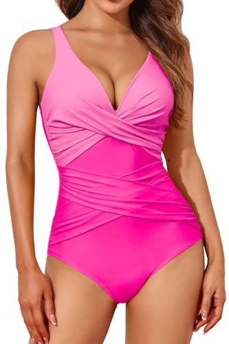 Smismivo Maillot de Bain Une pièce pour Femme Le contrôle du Ventre Push up Maillot de Bain Femme 1 Pieces Amincissante Slim Elégant Vintage Ruché Effet Halter Rembourré Swimsuit Fleurs Vert foncé
