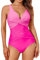 Smismivo Maillot de Bain Une pièce pour Femme Le contrôle du Ventre Push up Maillot de Bain Femme 1 Pieces Amincissante Slim Elégant Vintage Ruché Effet Halter Rembourré Swimsuit Fleurs Vert foncé