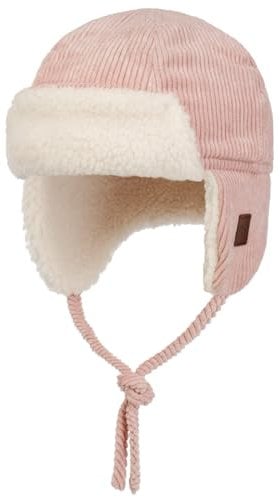 maximo Teddy Fur Kids Fliegermütze Pilotenmütze Trappermütze Lapeer Chapka Kindermütze Kinder - mit Ohrenklappen, Futter Herbst-Winter Winter - 49 cm rosa