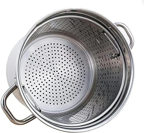 Commercial Grade Large Stock Pot with Lid and Strainer/Heavy-Duty Stainless Steel StockPot Turkey Fryer Pot with Riveted Handle for Lobster Crab Boil and Shrimp Boil,27Qt