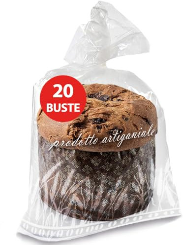 GM 20 Buste Trasparenti da Alimenti per Confezionare Colomba, Panettone e Pandoro Fino da 1 kg - Sacchetti per Confezionare Regalo Natale